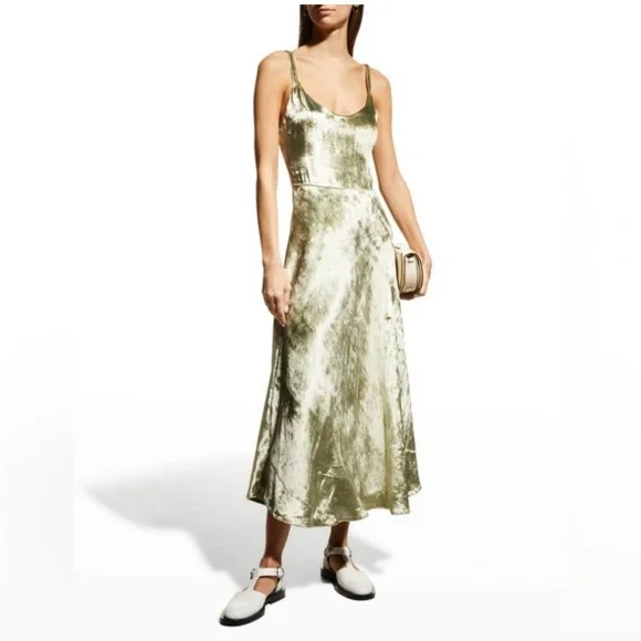 Vince | Dresses | Vince Velvet Midi Dress In Light Green | Poshmark